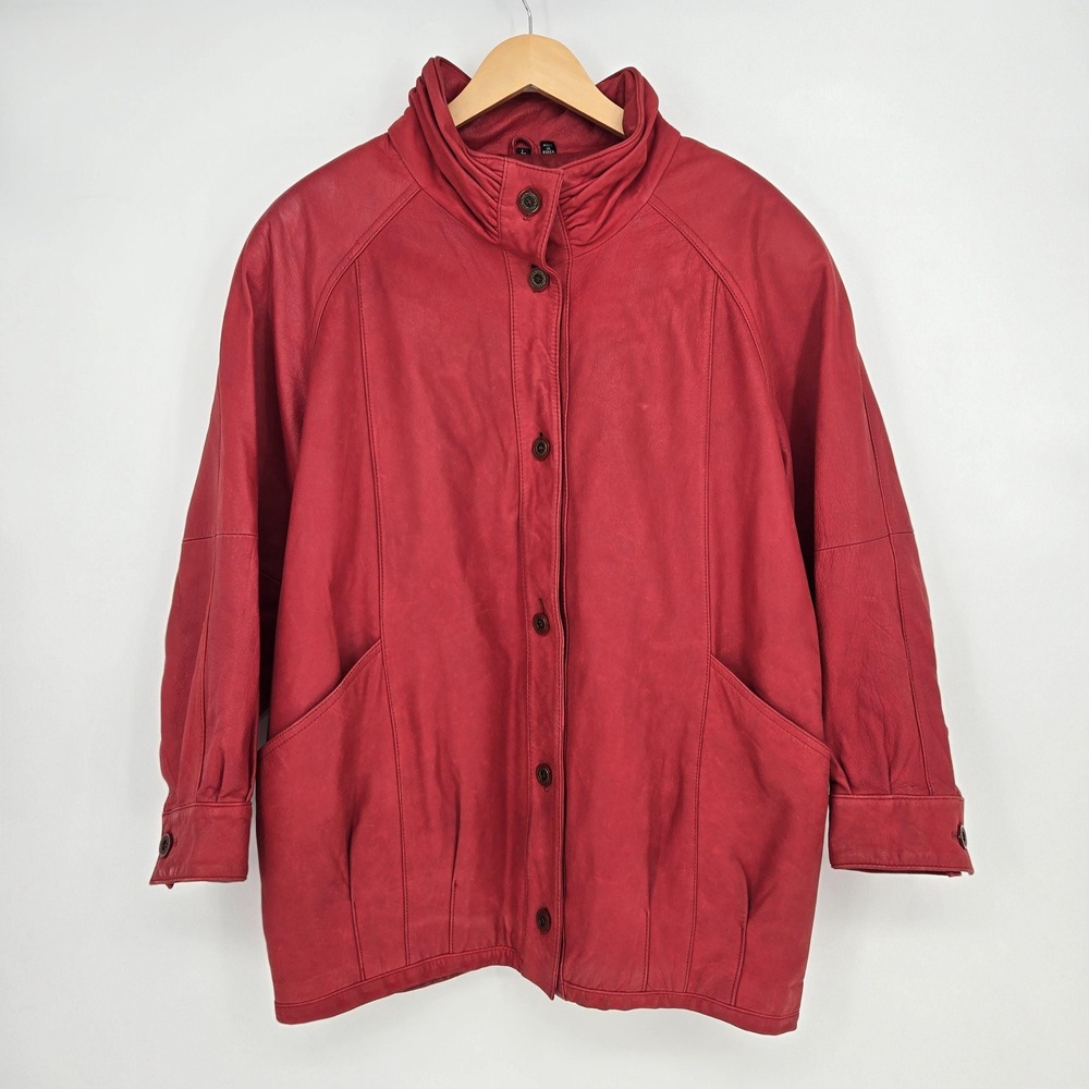 Vintage real leather oversized‎ car coat - women's L